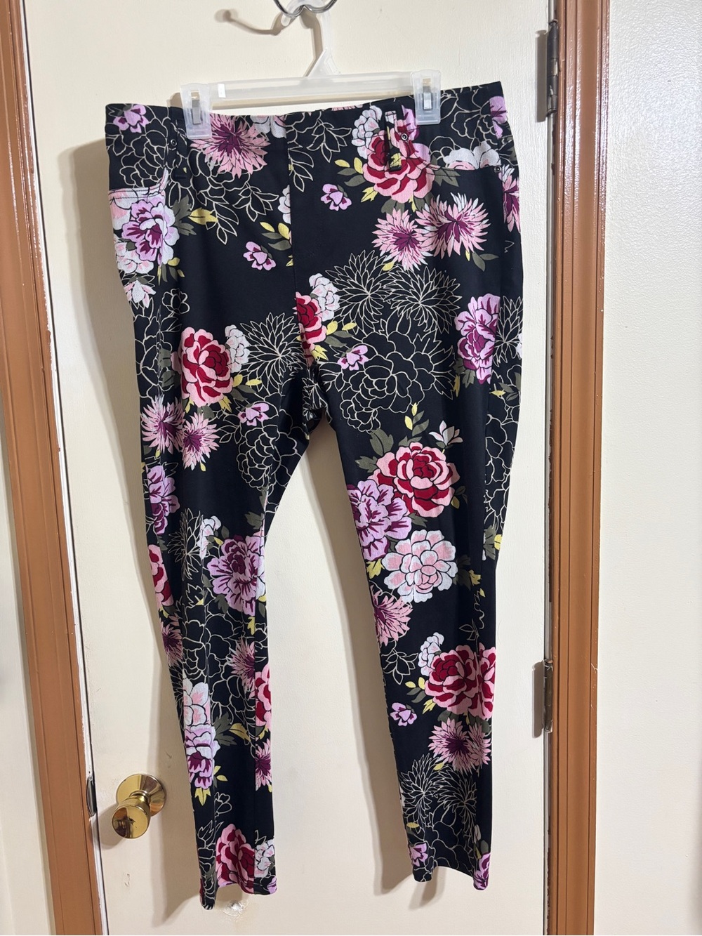 Terra & Sky Black Leggings with Pink and Yellow Floral Print